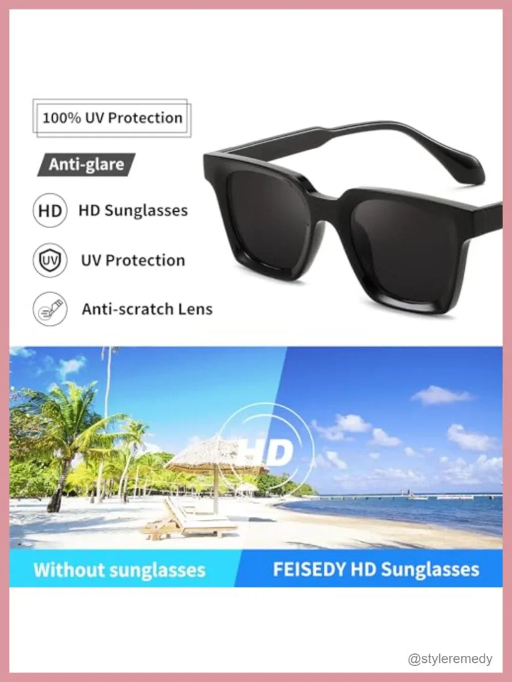 Retro Square Sunglasses Men Women Rectangle Thick Frame Shades Classic Designer